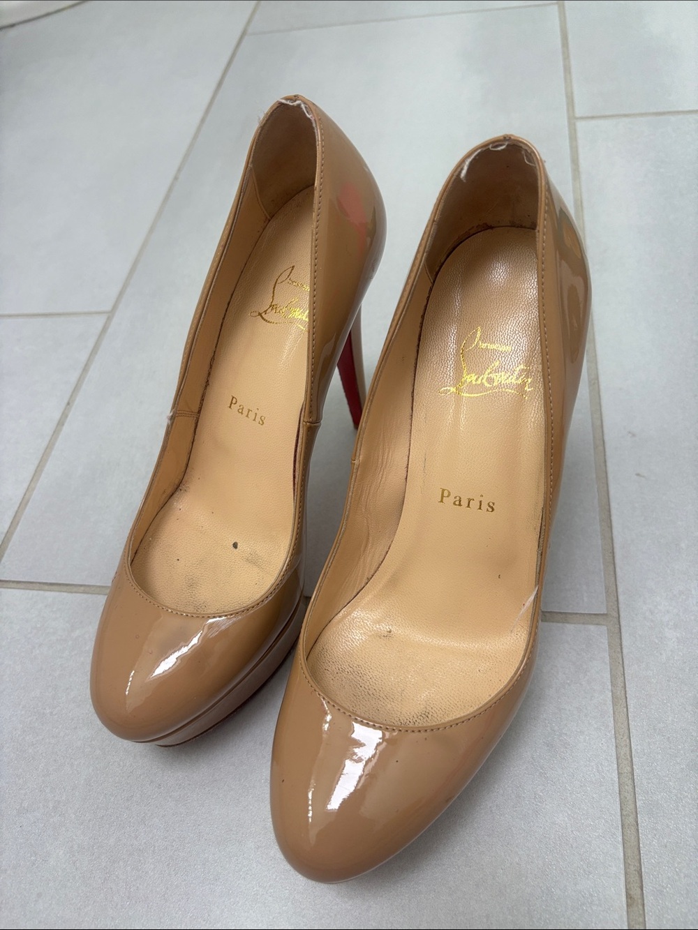 Christian Louboutin Nude Patent Leather Pumps